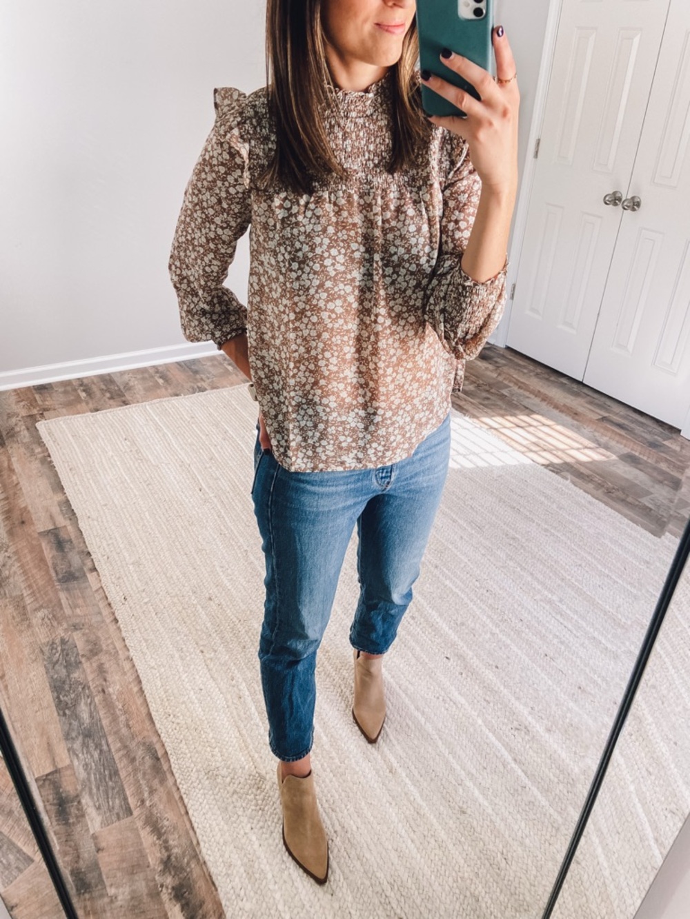 Blu Pepper Brown Floral Smocked Neck Blouse - Picture 2 of 2